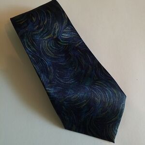 3/$45 Tie MERCEDES SILK HAND MADE HIGH FASHION Abstract Swirls Blue Turquoise